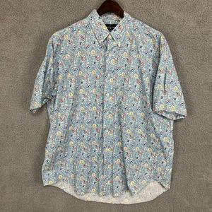 Ralph Lauren Shirt Men’s XL Blue Floral Print Short Sleeve Classic Fit
